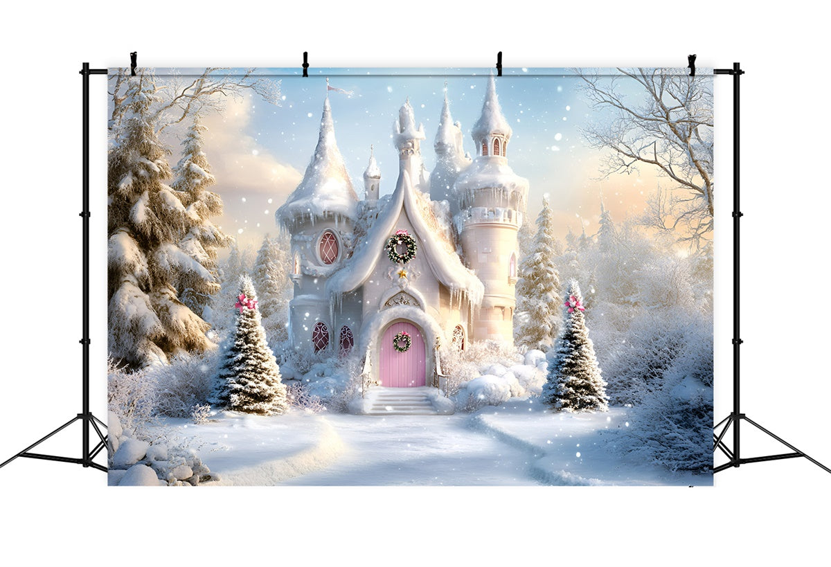 Christmas Photo Backdrop Pink Door Winter Dreams Backdrop GQ57-25