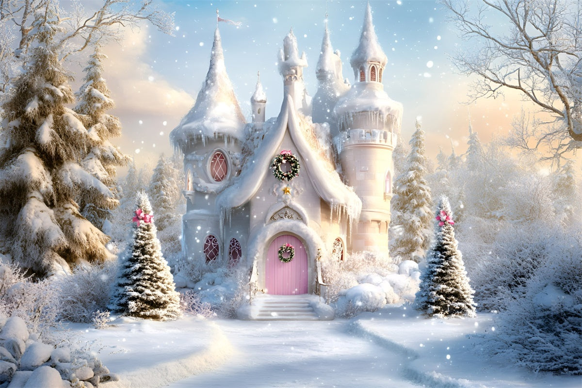 Christmas Photo Backdrop Pink Door Winter Dreams Backdrop GQ57-25