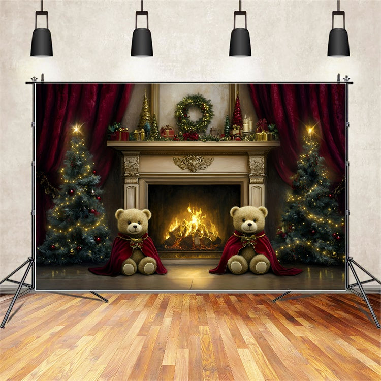 Christmas Fireplace Backdrop Teddy Bear Hearth Backdrop GQ57-27
