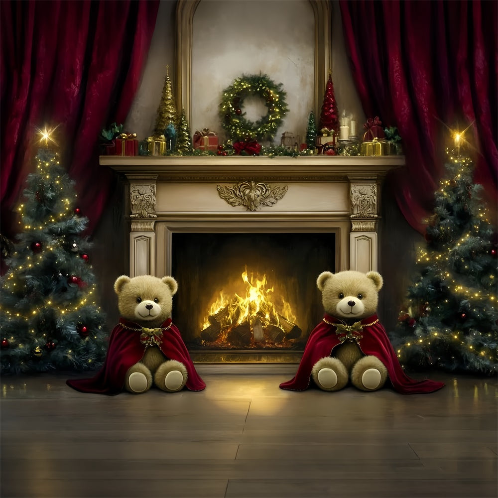 Christmas Fireplace Backdrop Teddy Bear Hearth Backdrop GQ57-27