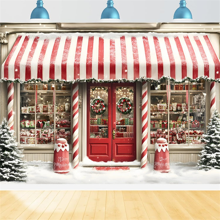 Christmas Photo Backdrops Striped Candy Market Backdrop GQ57-28