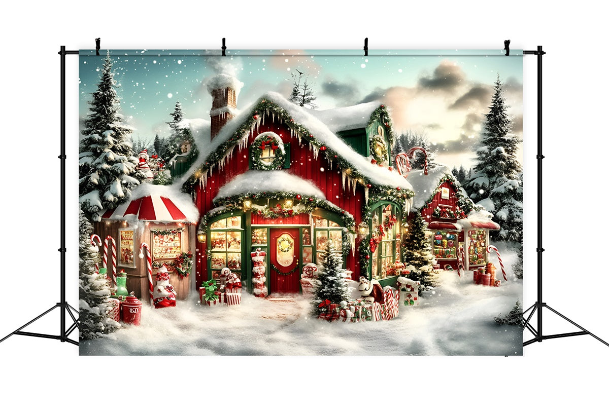 Christmas Backdrop Ideas Candy Cane Cottage Glow Backdrop GQ57-37