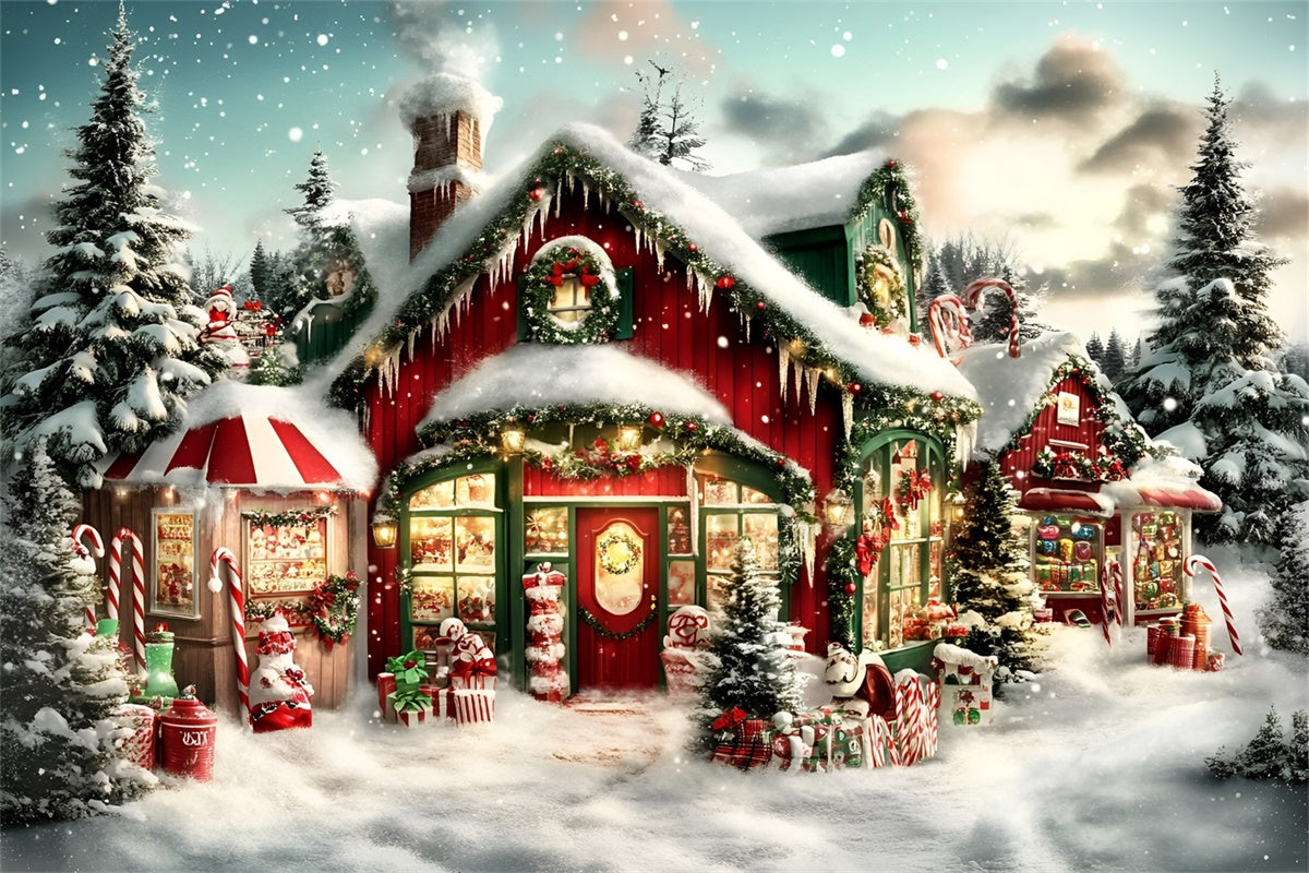 Christmas Backdrop Ideas Candy Cane Cottage Glow Backdrop GQ57-37