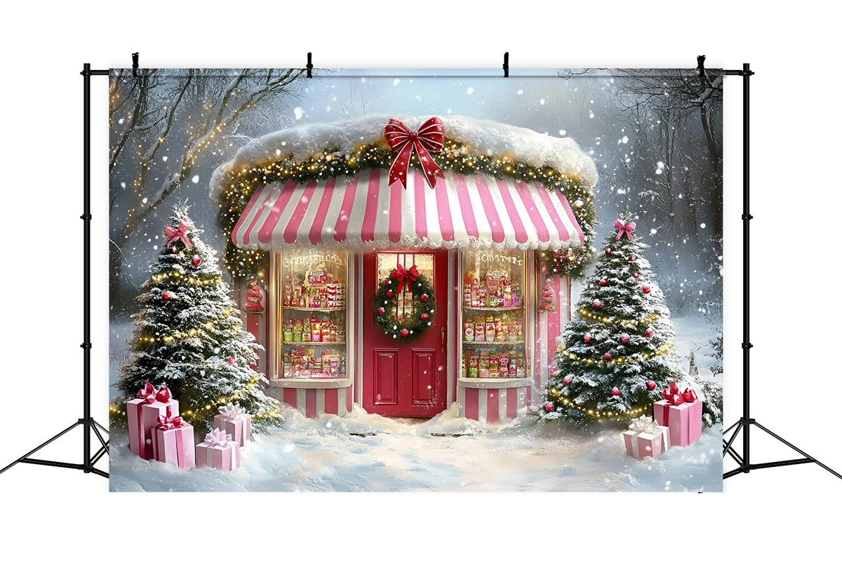 Christmas Backdrop For Photos Pink Festive Sweet Shop Backdrop GQ57-38