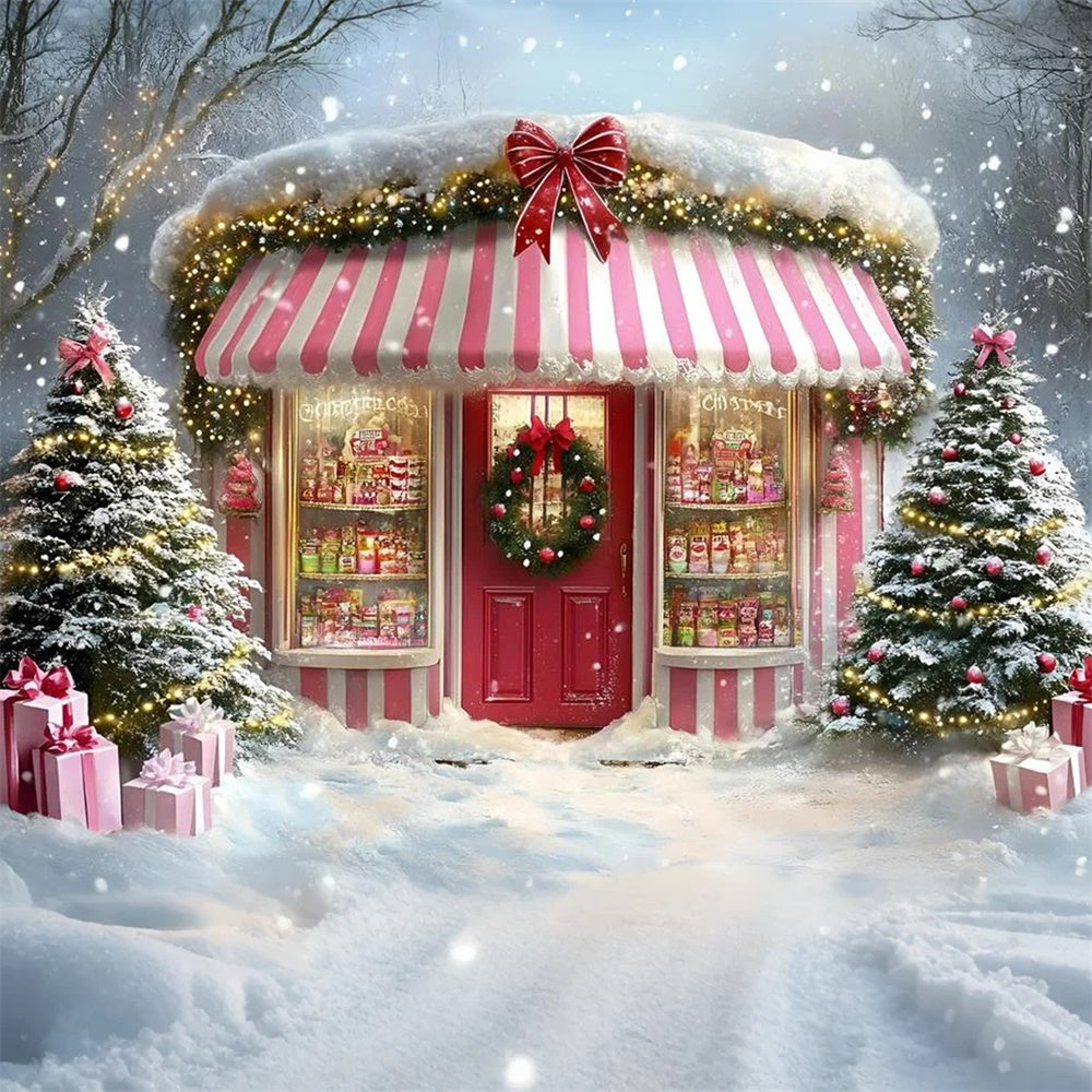 Christmas Backdrop For Photos Pink Festive Sweet Shop Backdrop GQ57-38