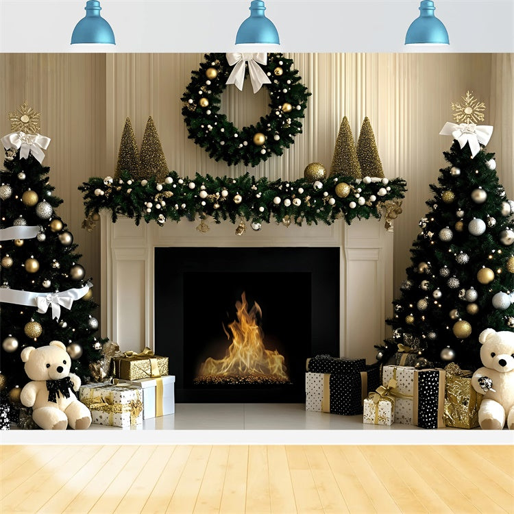 Christmas Fireplace Backdrop Elegant Gold Christmas Backdrop GQ57-4