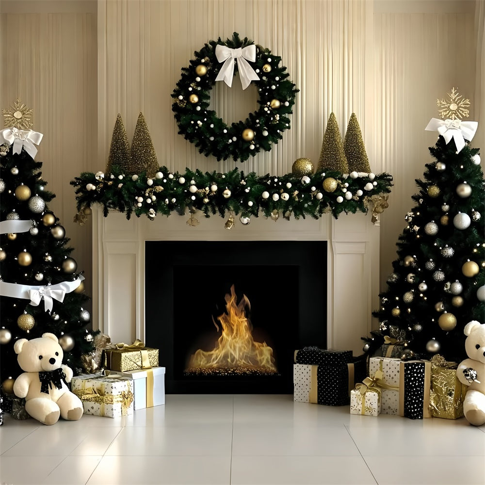 Christmas Fireplace Backdrop Elegant Gold Christmas Backdrop GQ57-4