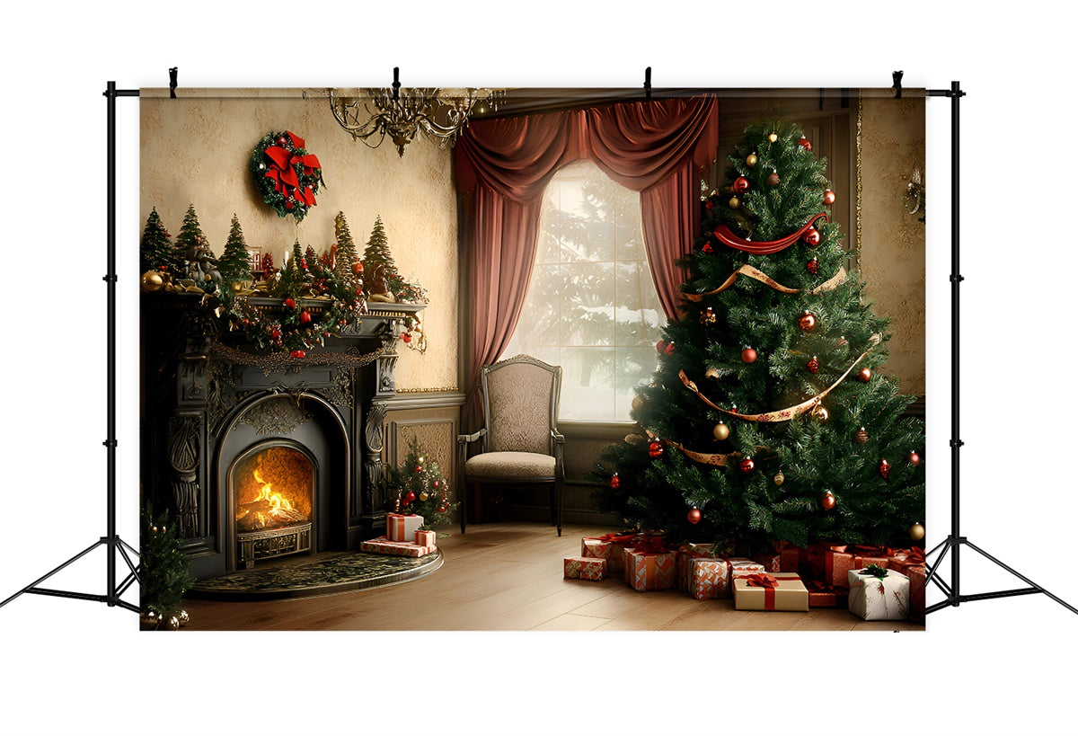 Christmas Fireplace Backdrop Vintage Christmas Parlor Backdrop GQ57-44