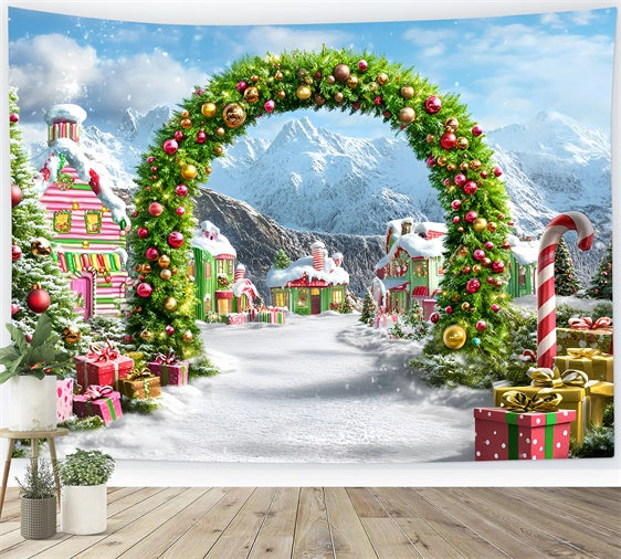 Christmas Village Backdrop Candy Arch Street Backdrop GQ57-6