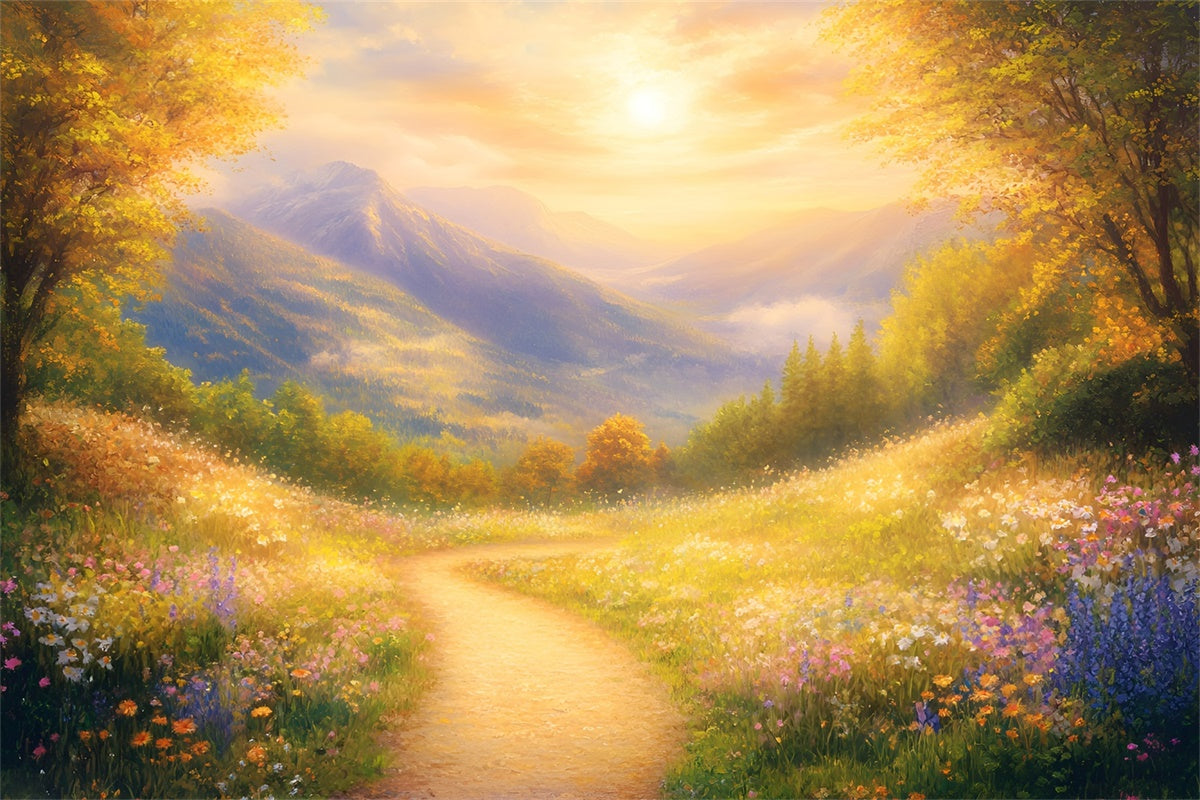 Forest Backdrop Photography Golden Meadow Path Backdrop GQ57-70