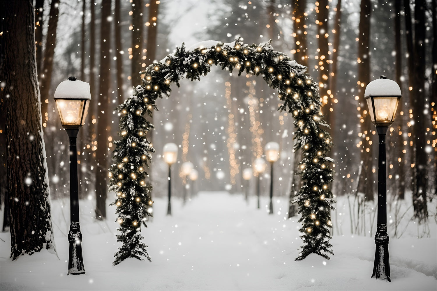 Winter Forest Backdrop Magic Lantern Snow Path Backdrop GQ57-72