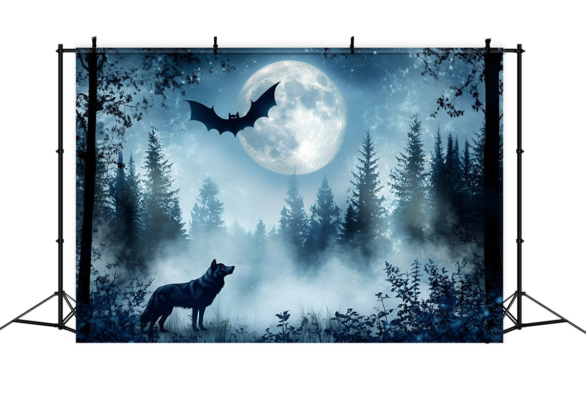 Scary Forest Backdrop Wolf Bat Twilight Backdrop GQ57-82