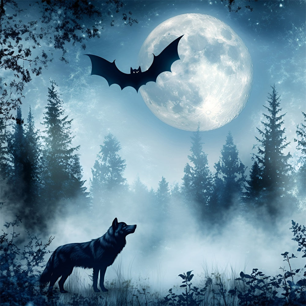 Scary Forest Backdrop Wolf Bat Twilight Backdrop GQ57-82