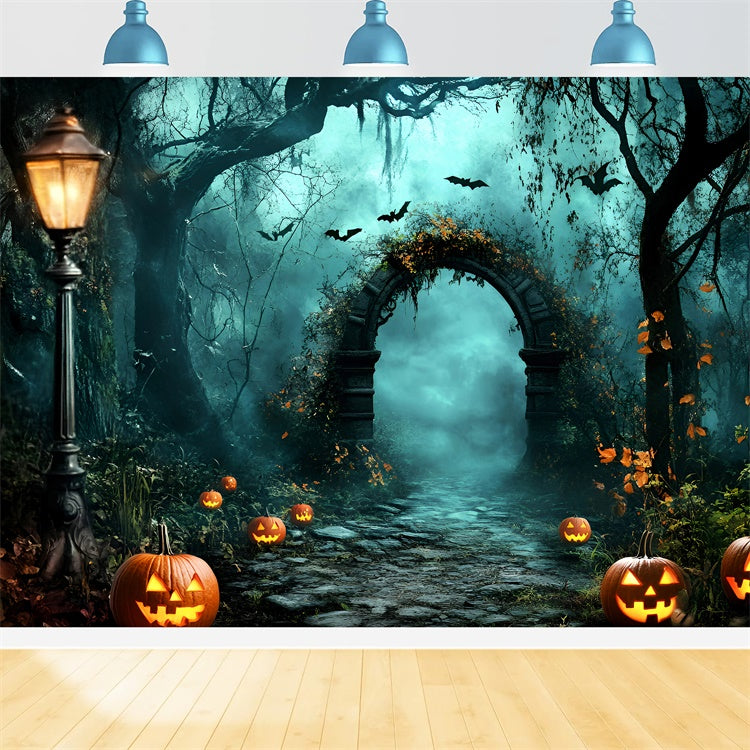 Halloween Forest Backdrop Haunted Pumpkin Path Backdrop GQ57-83