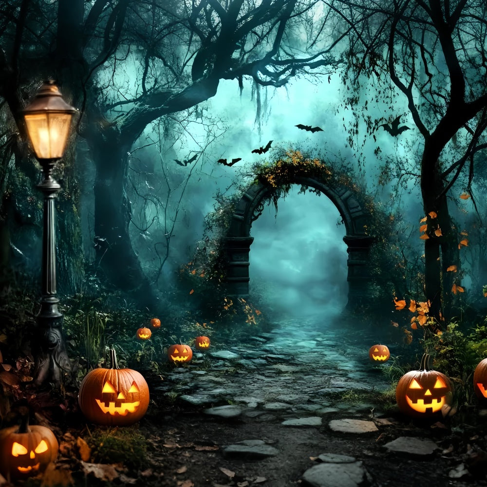 Halloween Forest Backdrop Haunted Pumpkin Path Backdrop GQ57-83