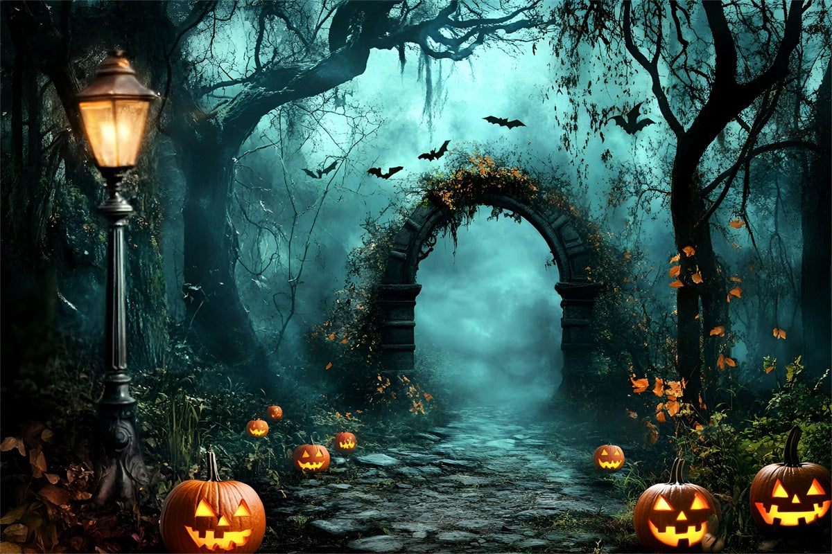 Halloween Forest Backdrop Haunted Pumpkin Path Backdrop GQ57-83