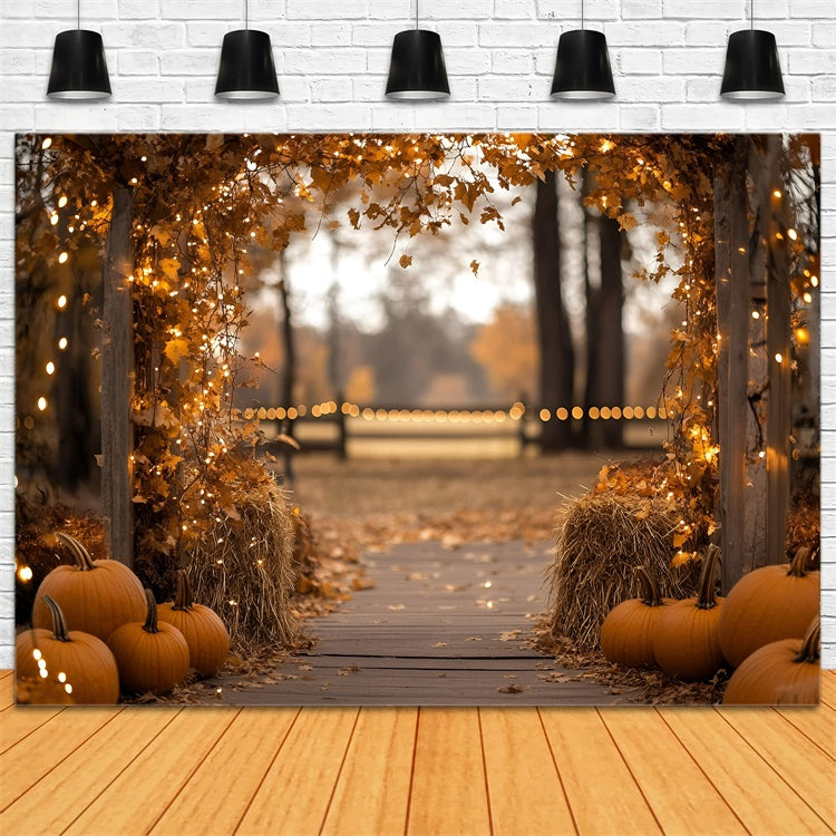 Fall Leaves Backdrop Golden Leaf Lantern Trail Backdrop GQ57-92