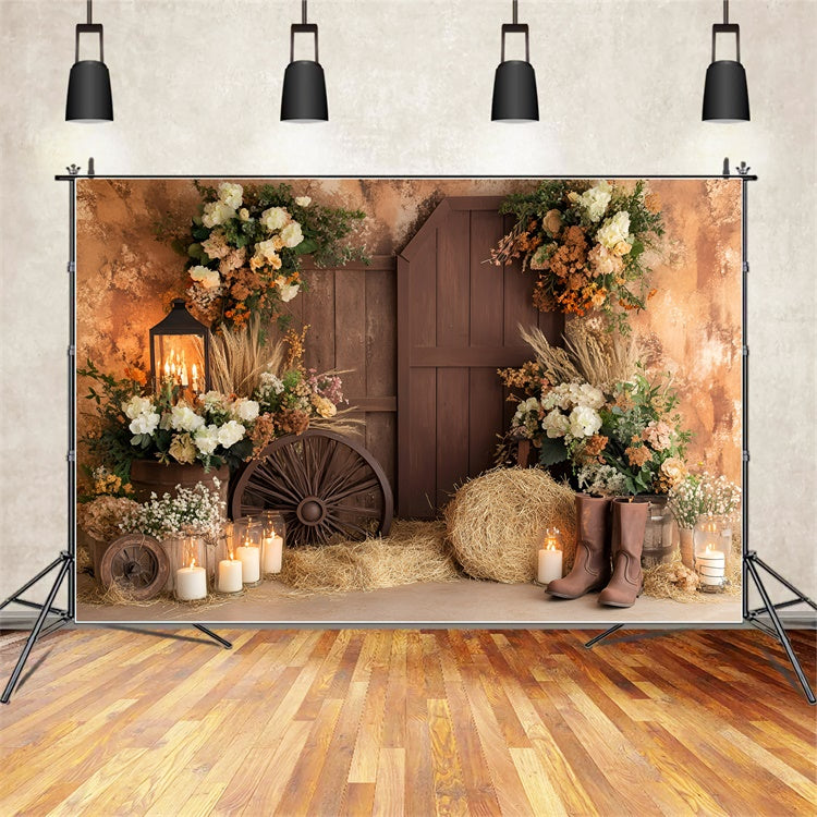 Boho Backdrop Rustic Boots Blossoms Autumn Photo Backdrop GQ57-94