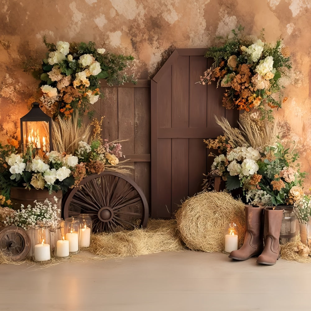 Boho Backdrop Rustic Boots Blossoms Autumn Photo Backdrop GQ57-94