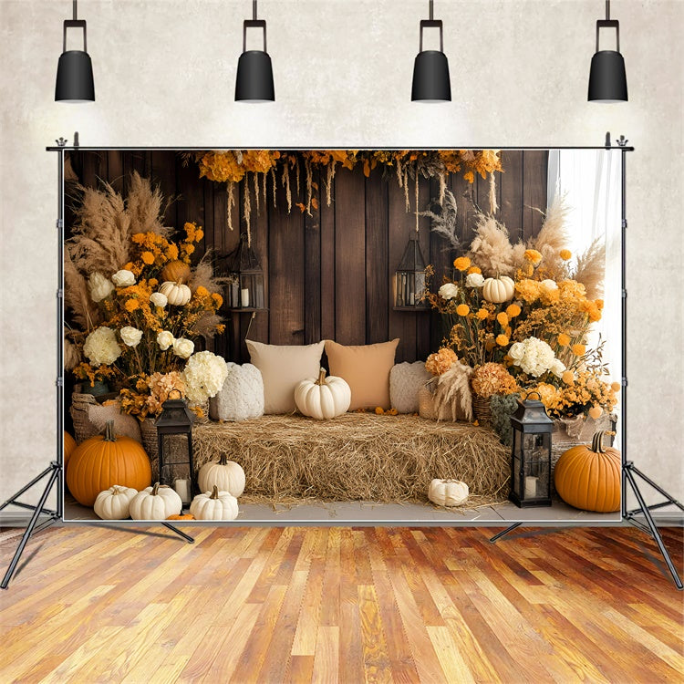 Fall Photo Backdrop Cozy Rustic Hay Bench Backdrop GQ57-98