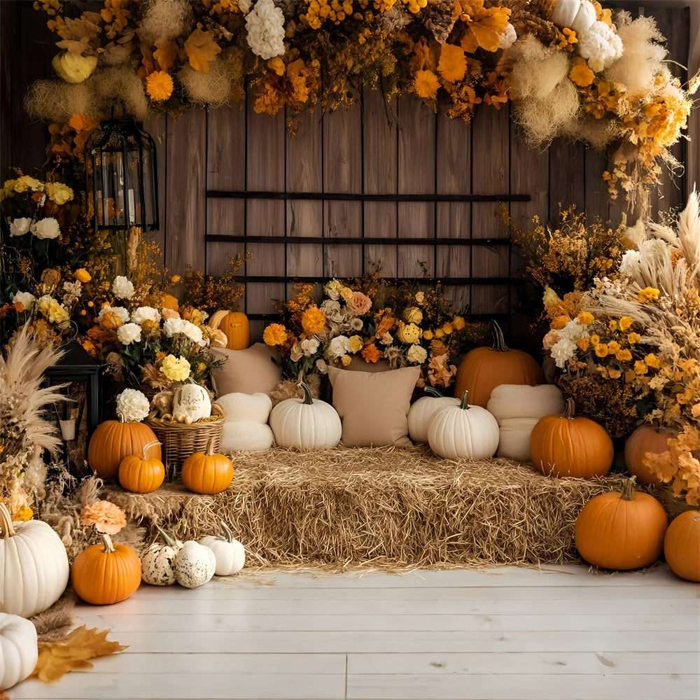 Fall Photo Backdrop Cozy Rustic Hay Bench Backdrop GQ57-98