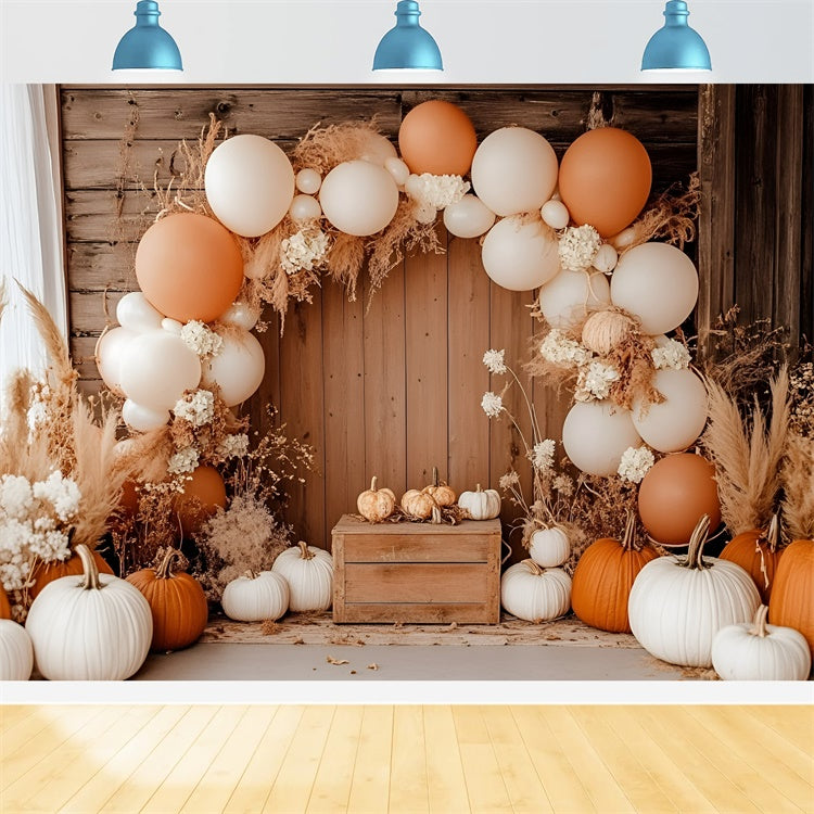 Boho Photo Backdrop Pumpkin Balloon Arch Autumn Backdrop GQ57-99