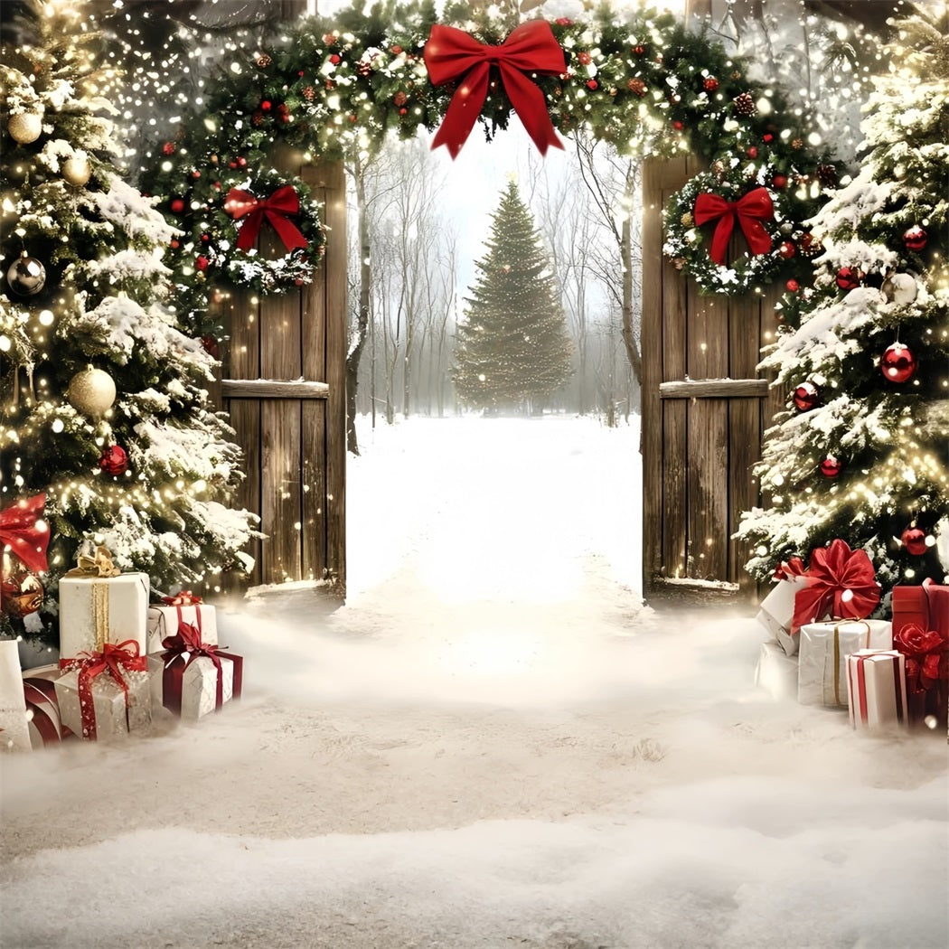 Holiday Backdrops Twinkling Christmas Gate Forest Christmas Tree Backdrop GQ58-1