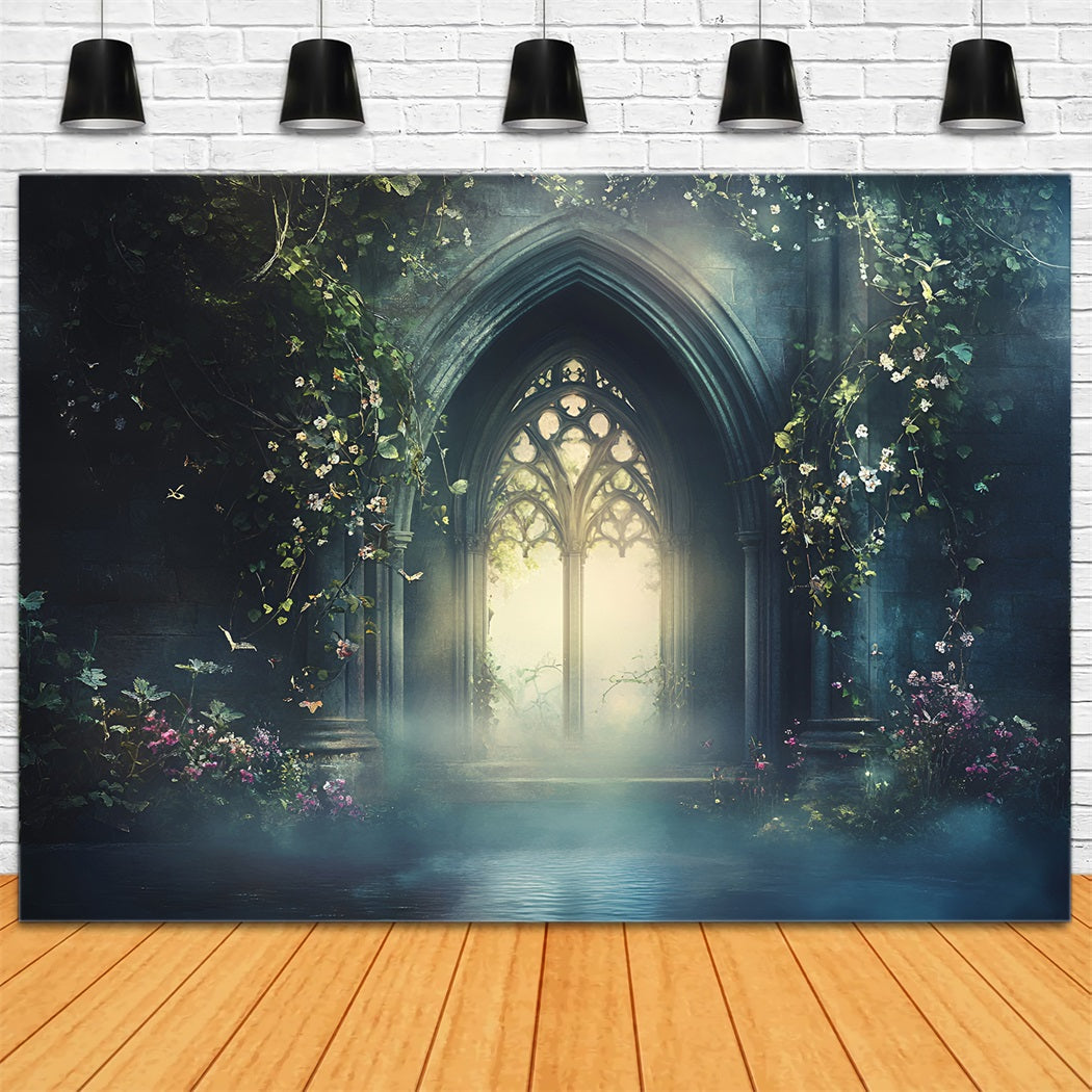 Gothic Backdrop Enchanted Gothic Arch Blooming Vines Vintage Backdrop GQ58-111