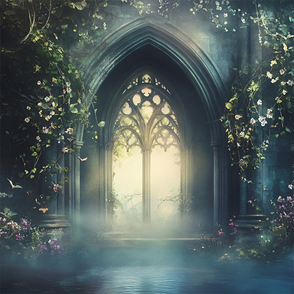 Gothic Backdrop Enchanted Gothic Arch Blooming Vines Vintage Backdrop GQ58-111