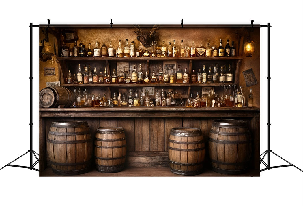 Rustic Backdrop Old Western Whiskey Barrel Bar Display Photo Backdrop Vintage GQ58-124