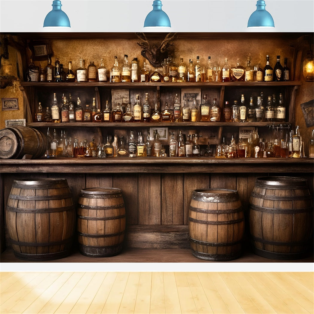 Rustic Backdrop Old Western Whiskey Barrel Bar Display Photo Backdrop Vintage GQ58-124