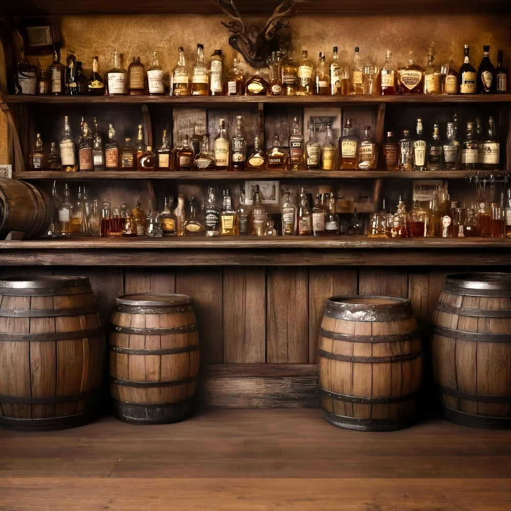 Rustic Backdrop Old Western Whiskey Barrel Bar Display Photo Backdrop Vintage GQ58-124