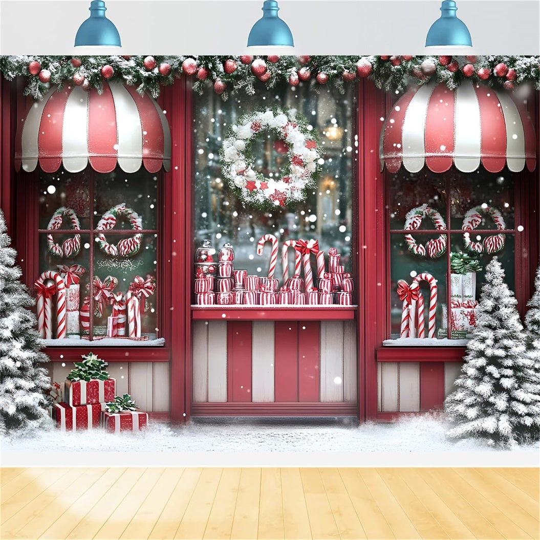 Christmas Backdrops Sale Candy Cane Red Shop Window Red Christmas Backdrop GQ58-14