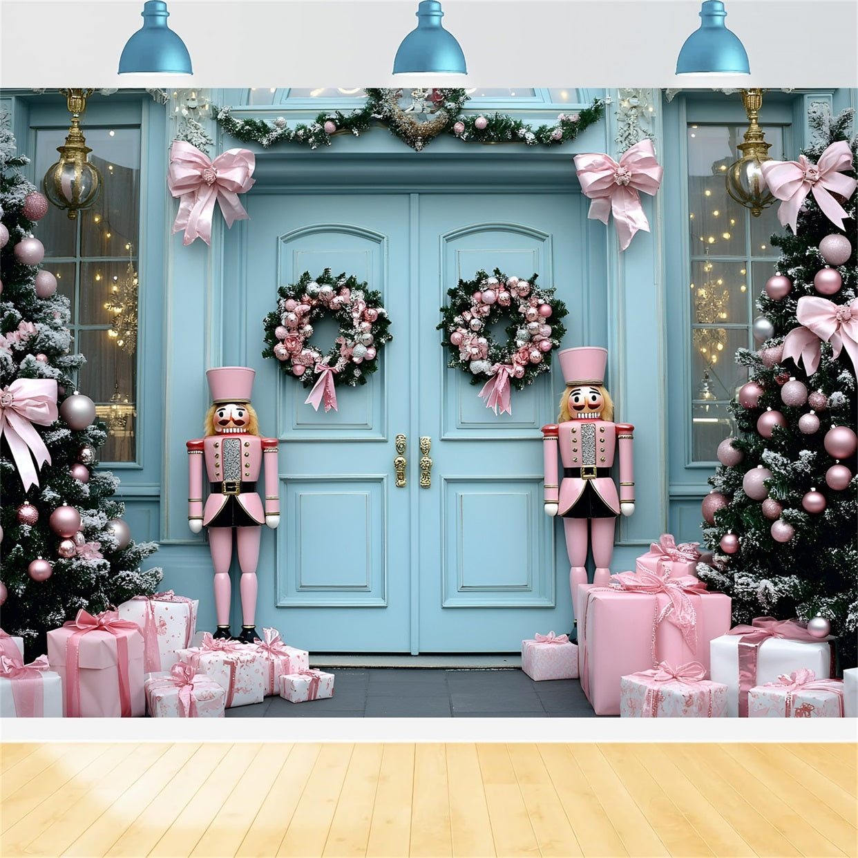 Nutcracker Backdrop Pink Nutcracker Soldiers Doorway Christmas Backdrops for Photography GQ58-24