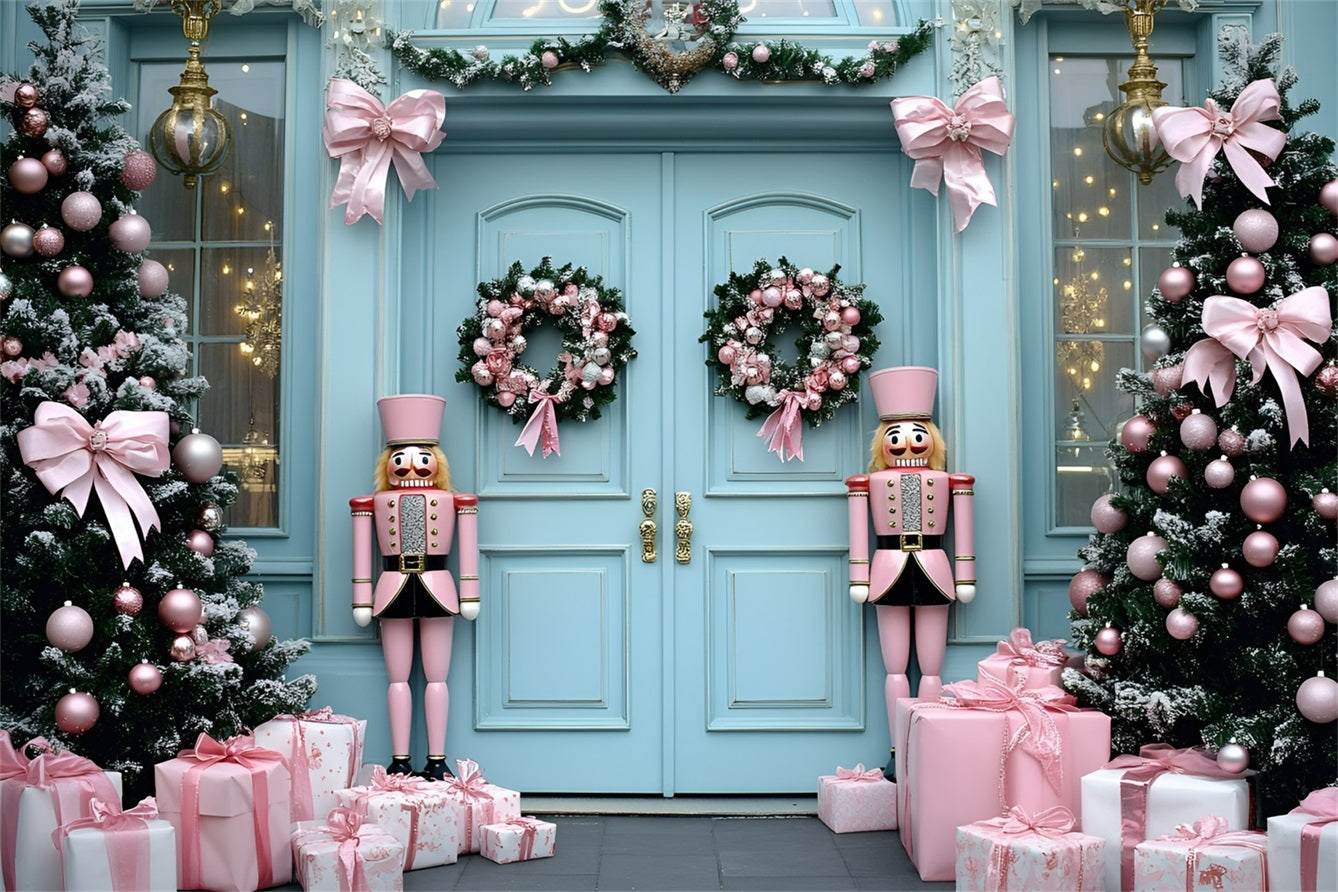 Nutcracker Backdrop Pink Nutcracker Soldiers Doorway Christmas Backdrops for Photography GQ58-24