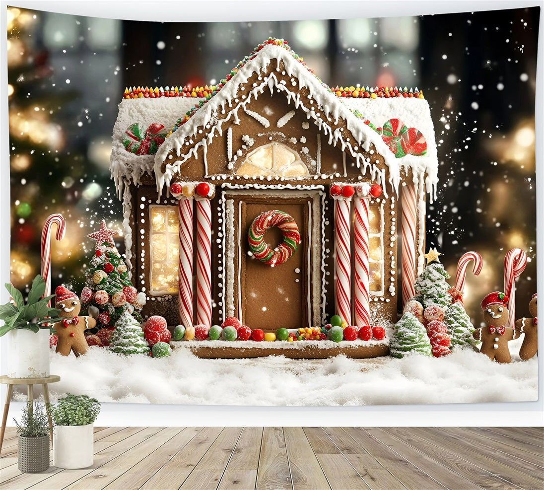 Gingerbread Backdrop Candy Cane Gingerbread House Delight Christmas Backdrops Sale GQ58-32