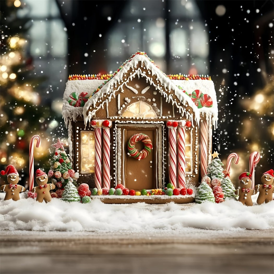 Gingerbread Backdrop Candy Cane Gingerbread House Delight Christmas Backdrops Sale GQ58-32