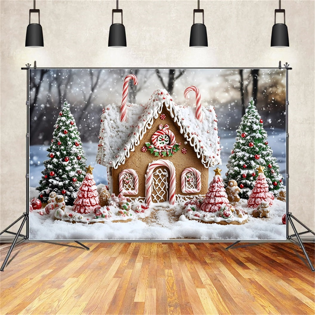 Gingerbread House Backdrop Peppermint Roof Cozy Cottage Christmas Backdrop GQ58-8