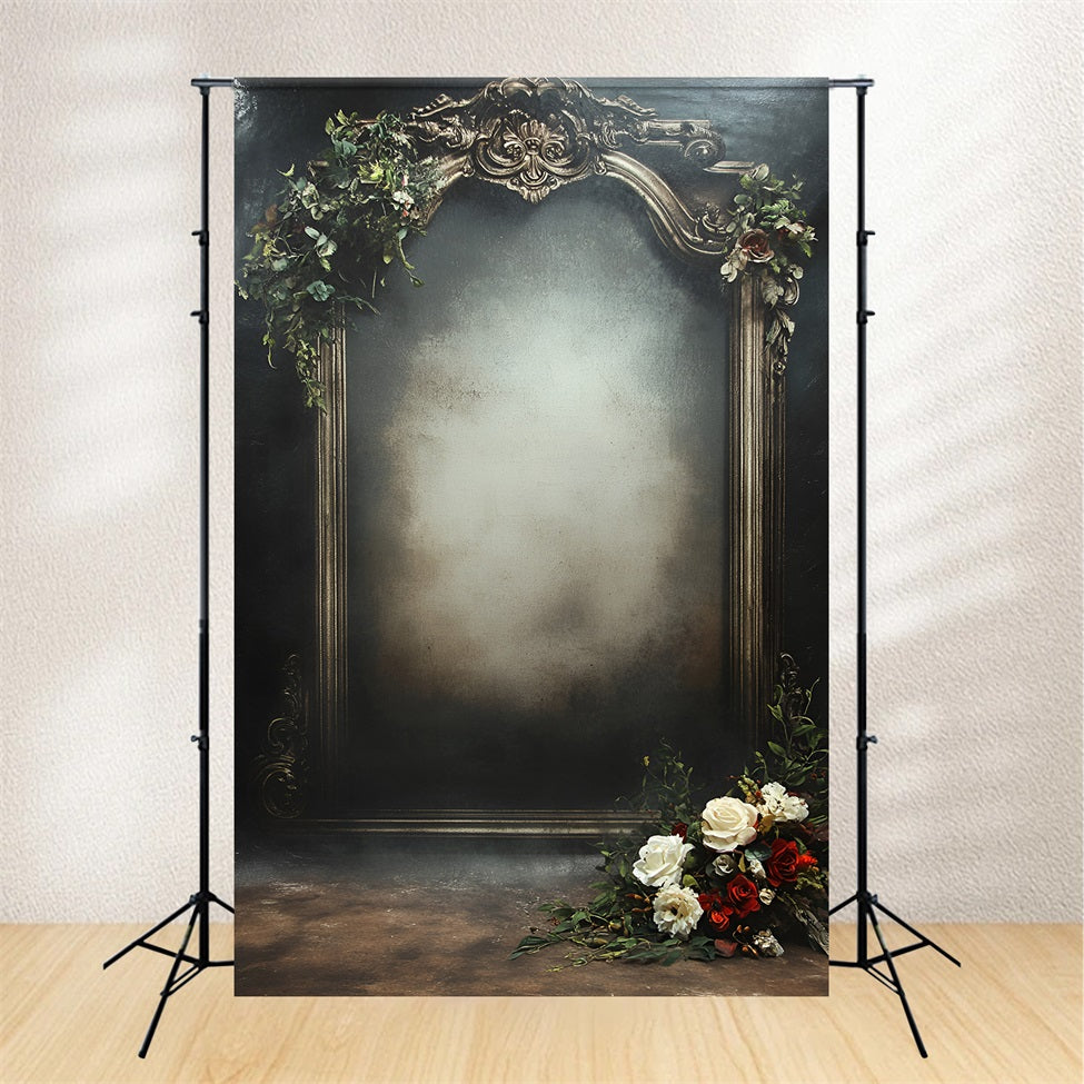 Grunge Backdrop Vintage Ornate Frame with Floral Accents Background for Portrait GQ58-87
