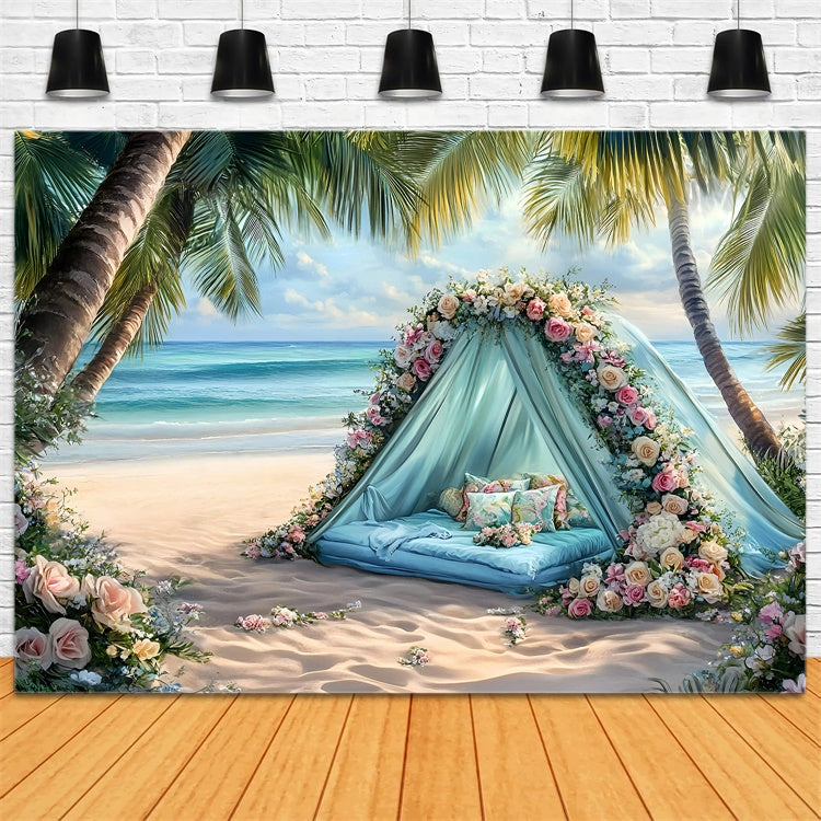 Beach Photo Backdrop Romantic Floral Tent Summer Backdrop GQ6-1