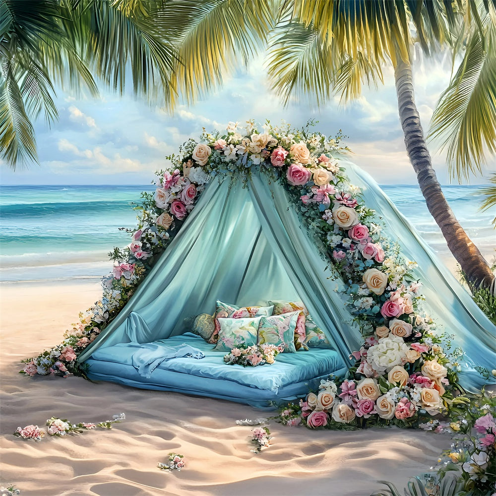 Beach Photo Backdrop Romantic Floral Tent Summer Backdrop GQ6-1