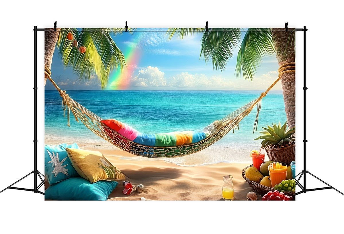 Tropical Beach Backdrop Palm Rainbow Hammock Summer Backdrop GQ6-14