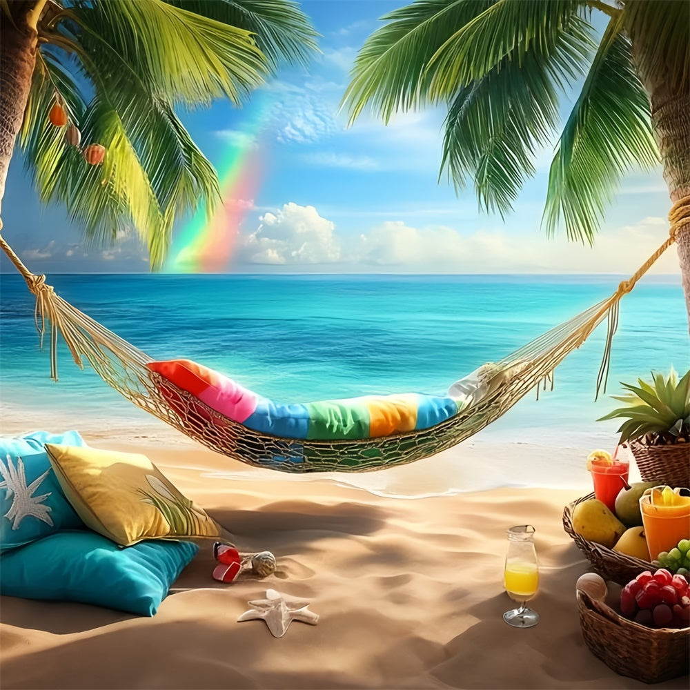 Tropical Beach Backdrop Palm Rainbow Hammock Summer Backdrop GQ6-14