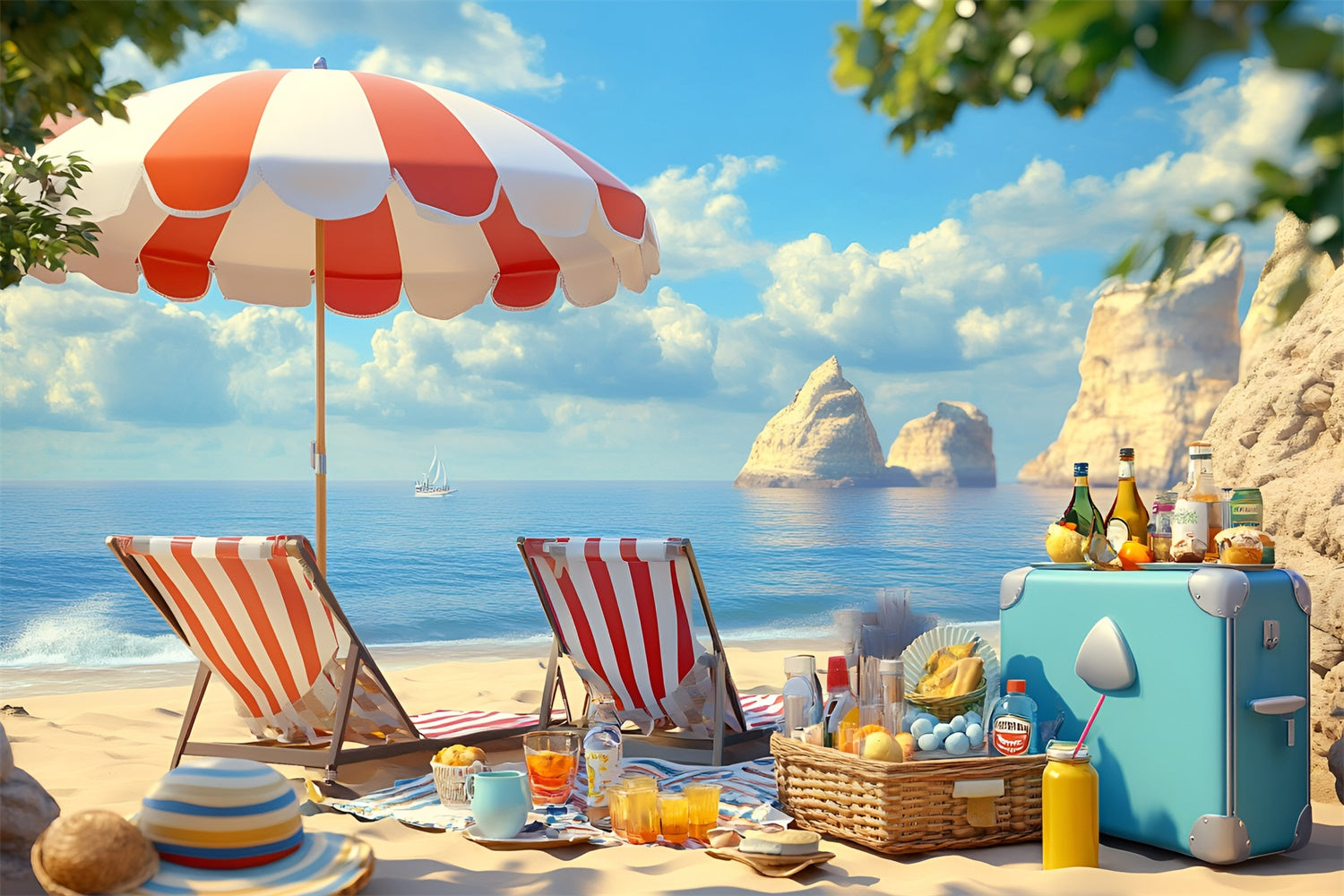 Beach Backdrops Cozy Umbrella Holiday Summer Photo Backdrops GQ6-15