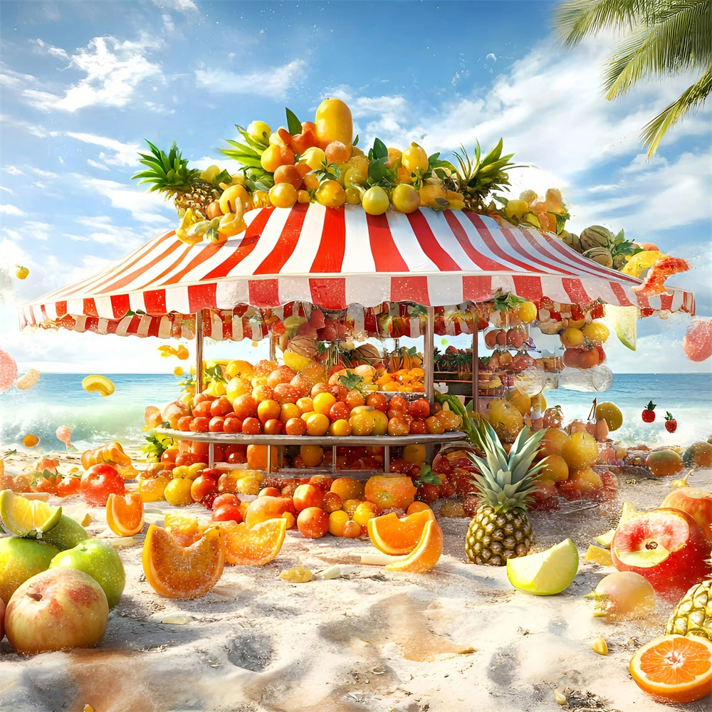 Tropical Beach Backdrop Vibrant Fruit Stand Summer Backdrop GQ6-16