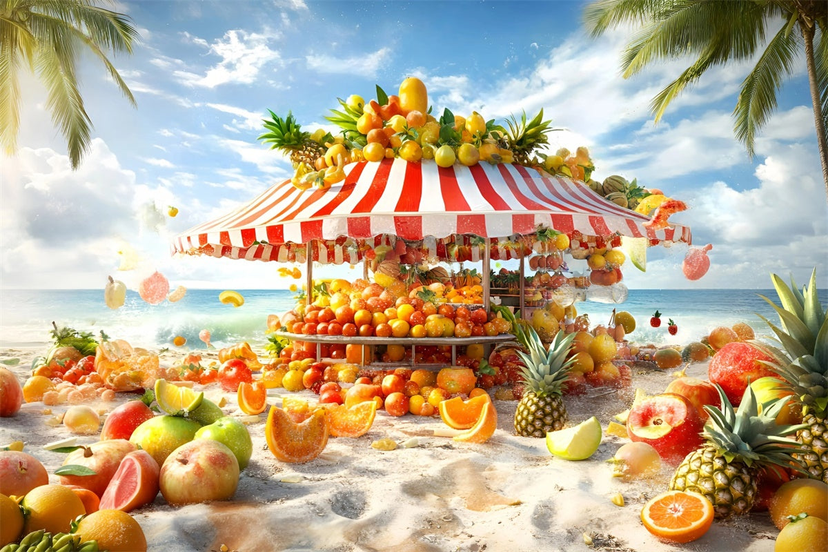 Tropical Beach Backdrop Vibrant Fruit Stand Summer Backdrop GQ6-16