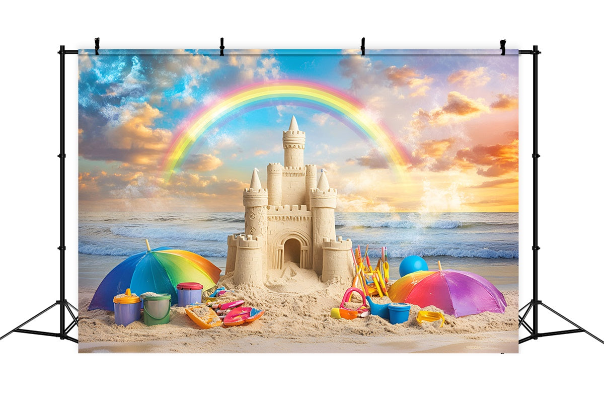 Rainbow Backdrop Sunset Sandcastle Summer Beach Backdrop GQ6-17