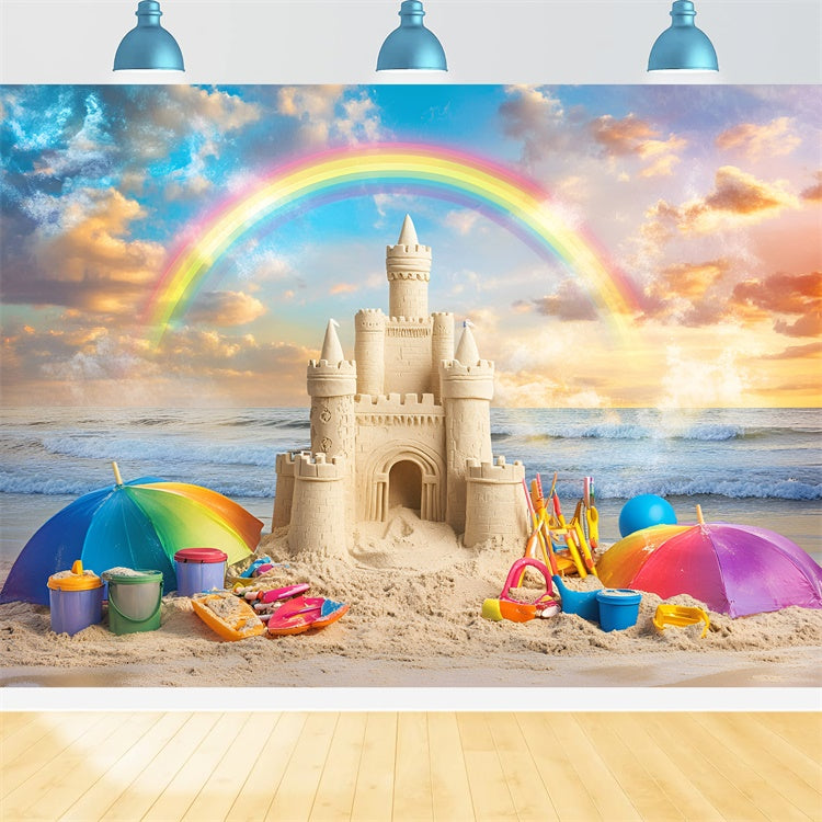 Rainbow Backdrop Sunset Sandcastle Summer Beach Backdrop GQ6-17