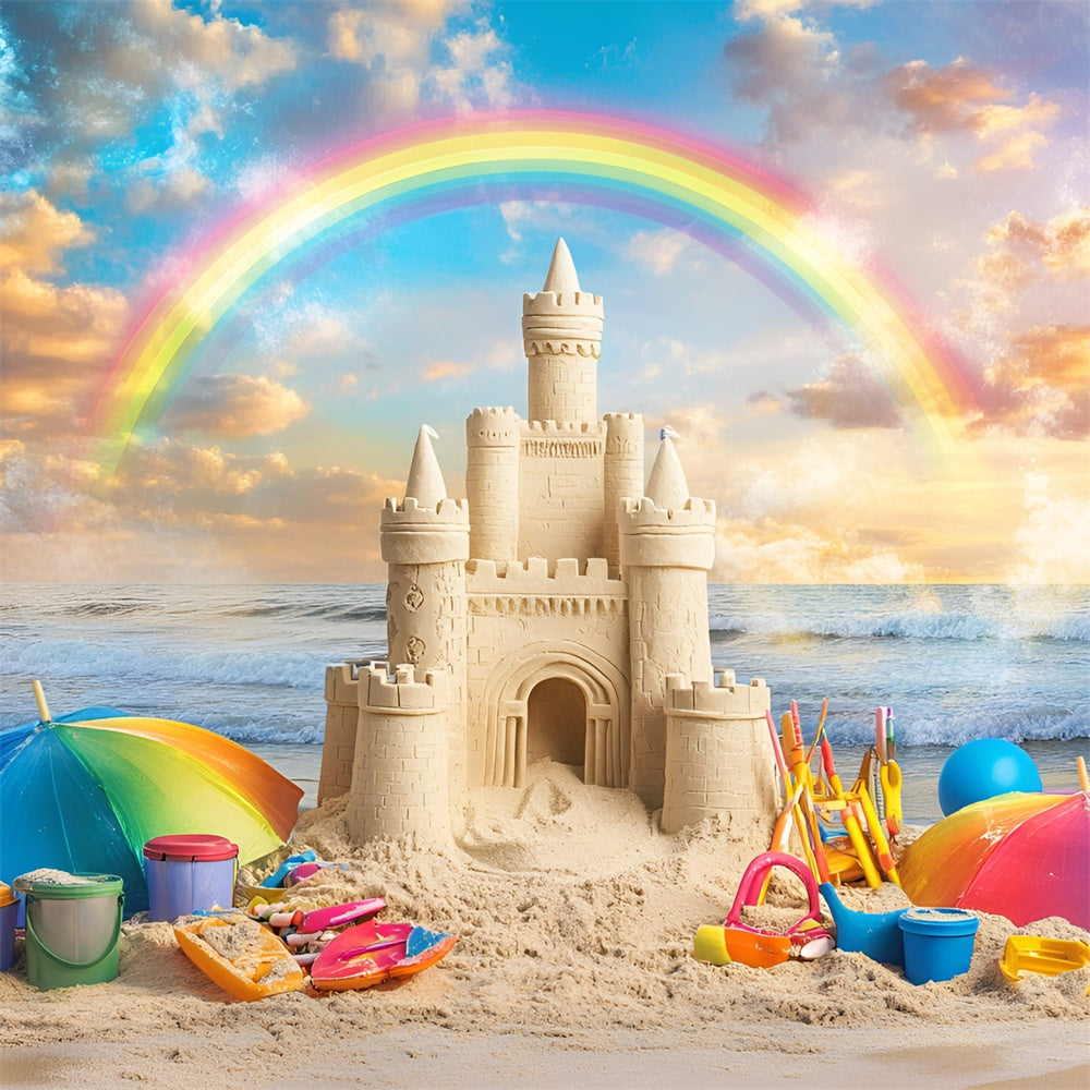 Rainbow Backdrop Sunset Sandcastle Summer Beach Backdrop GQ6-17