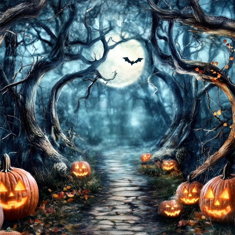 Spooky Forest Backdrop Moonlit Pumpkin Path Halloween Backdrop GQ6-182
